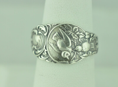 Dainty Solid 925 Sterling Silver Birds Nest Adjustable Spoon Ring