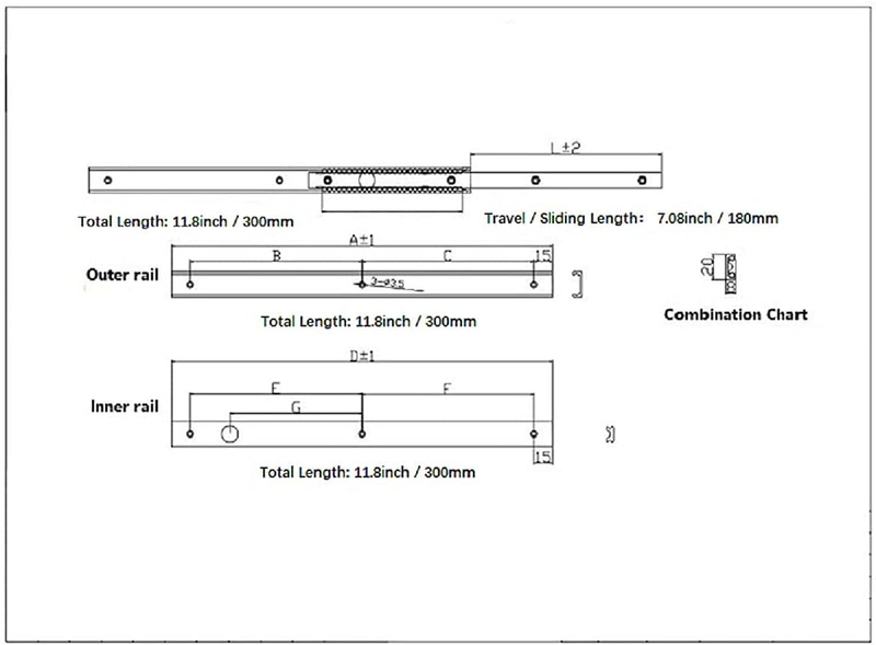 Drawer Slides Linear Track Full Extension 2 Sections Ball Bearing Aluminum Alloy