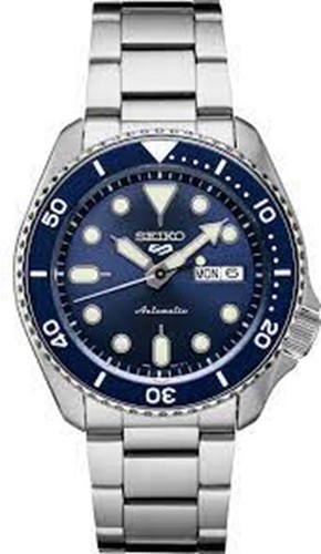 Pre-owned Seiko 5 Sports Men's 42.5mm Blue Dial Analog Silver Tone Wrist Watch Srpd51