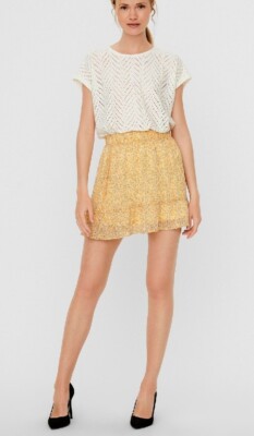 NWT AWARE by Vero Moda size XL Lucia Yellow & Tan Ruffled Floral Mini Skirt