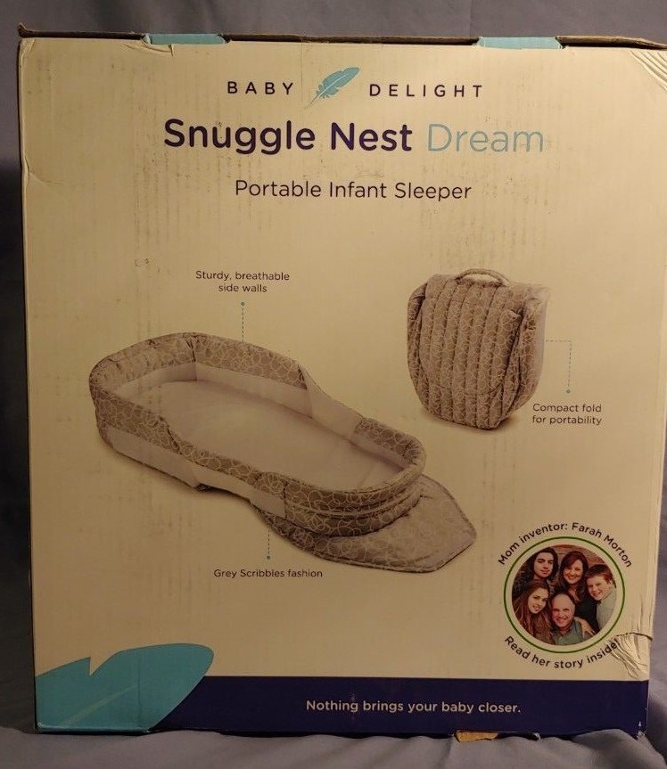 Baby Delight Snuggle Nest surround beige white doodles portable infant sleeper