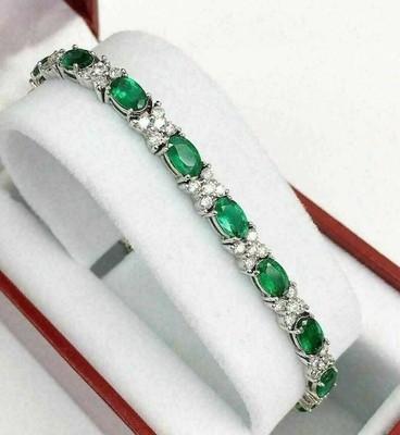 12.CT Oval Cut Emerald Lab Created Women's Tennis Bracelet 14K White Gold Plated