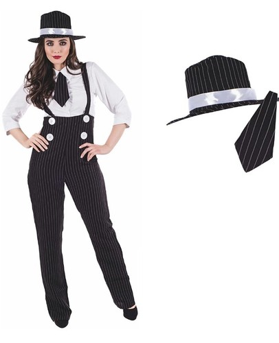 Womens 1920s Gangster Girl Suit Costume Cosplay Ladies Mafia - XXL