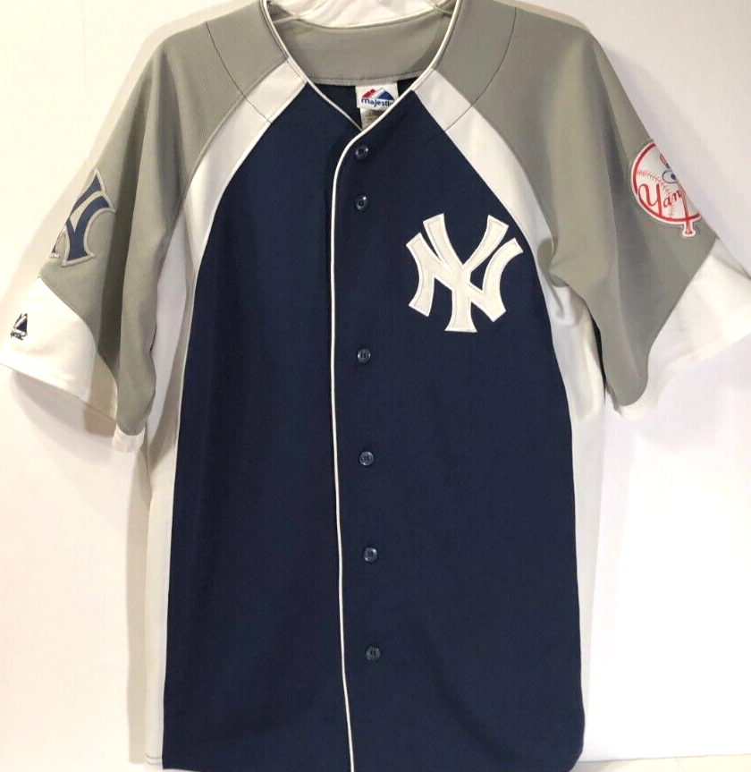 NEW YORK YANKEES Youth Vintage 90s Team Logo MLB Stitched Gray Blue Jersey  S