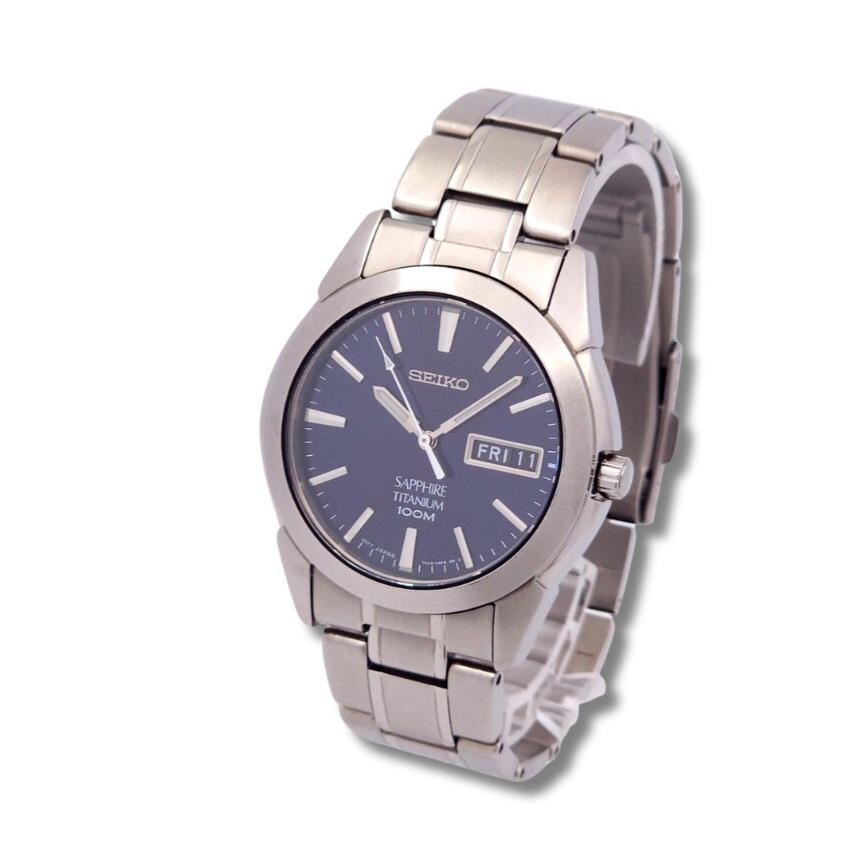 SEIKO 7N43-0AS0 サファイア/チタニウム デイデイト 美品 Seiko Sapphire Titanium 7N43-0AS0 Blue Dial Day Date Watch