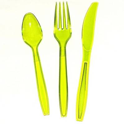 300 teilig Einweg Plastikbesteck Set: 100 Gabeln + 100 Messer + 100 Löffel Grün