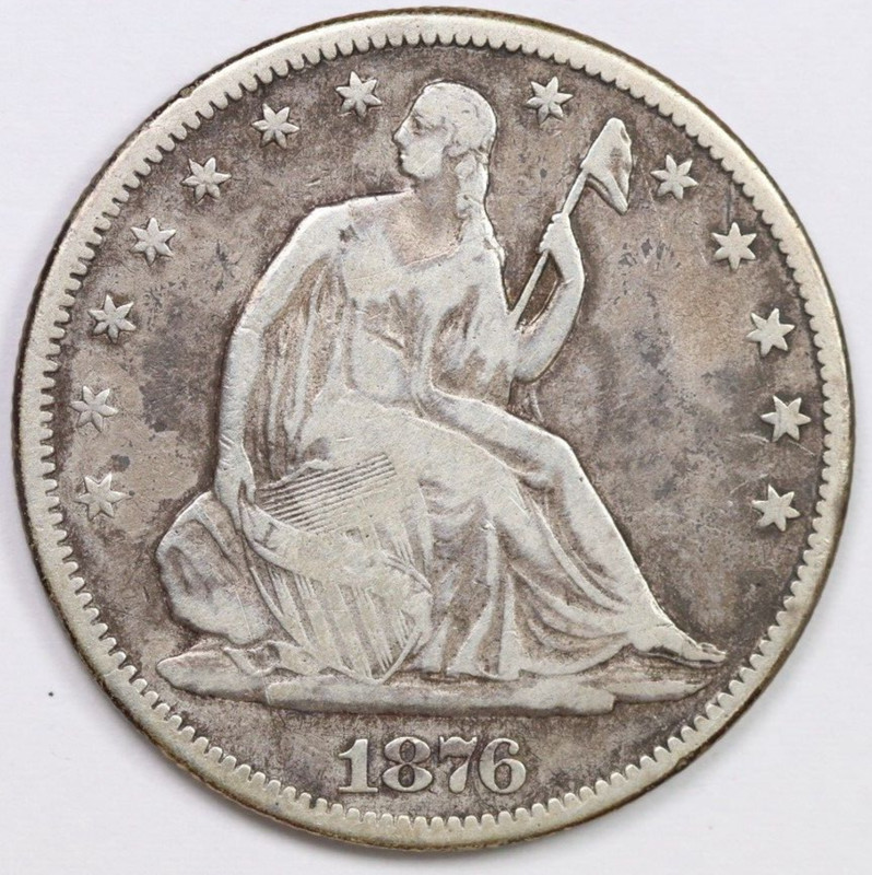 1876-CC 50C Silver Seated Liberty Half Dollar Very Fine VF