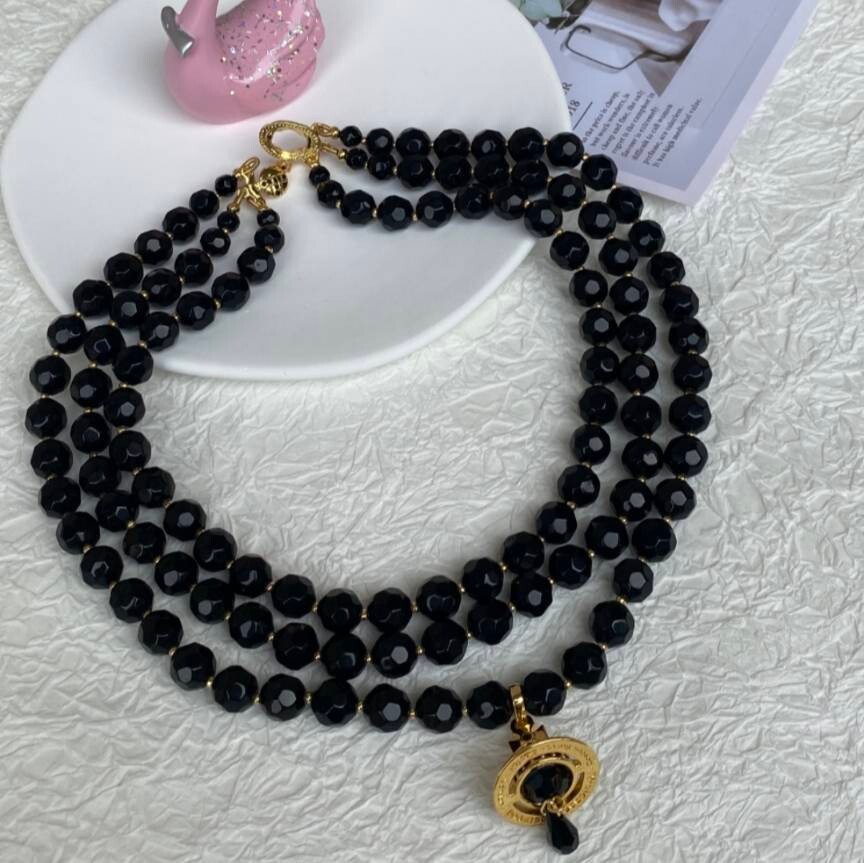 Vivienne Westwood Three Row Pearl Drop Choker -black/gold
