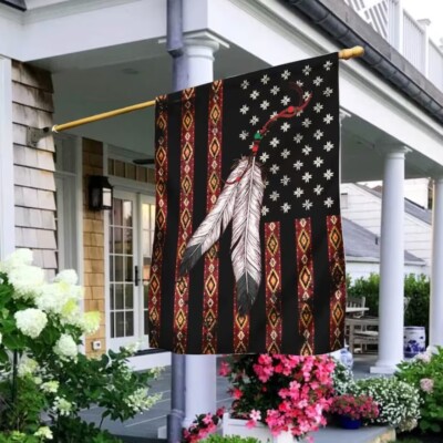 Native American Flag, Prayer Feather For Smudging, Proud Of Native Garden Flag