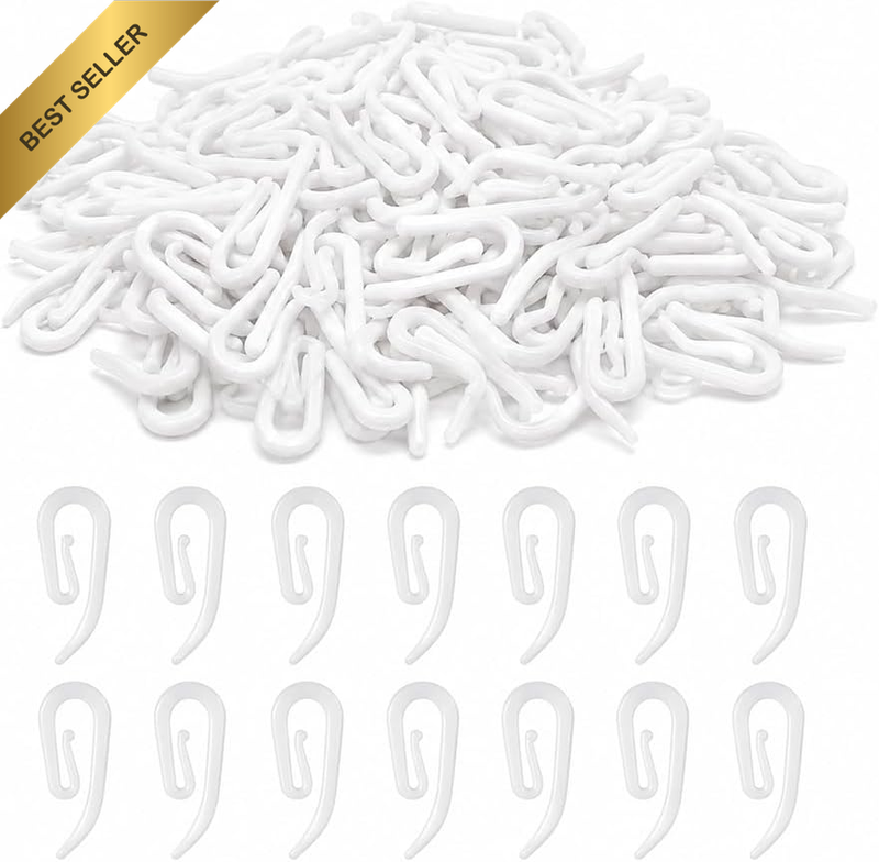 200-Pack White Plastic No.5 Curtain Hooks Heavy Duty Pencil Pleat | White 200-Pa