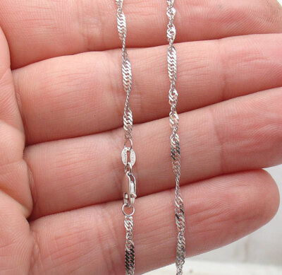 Pre-owned Bestgoldshop 2.10mm Singapore Sparkle Chain Necklace Solid 14k White Gold 16" 18" 20" In Misty Rose
