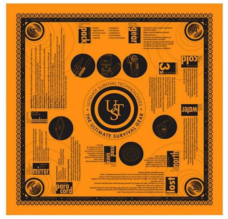 UST Hi-Vis Orange Bandana Survival Tips Hunter's, Camping, Hiking, Emergency