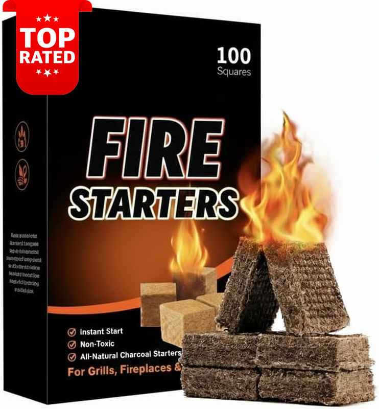 100 Wood Fire Starter Cubes Charcoal Grill BBQ Camping Fireplace Accessories