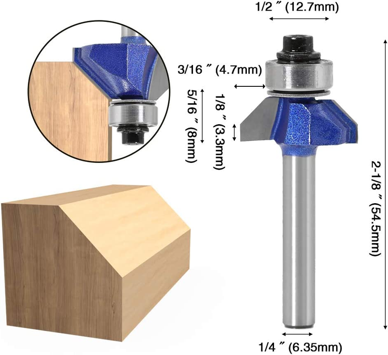 Industrial Grade 4Pcs 1/4 Inch Shank 45 Degree Chamfer Router Bit Set with Top B