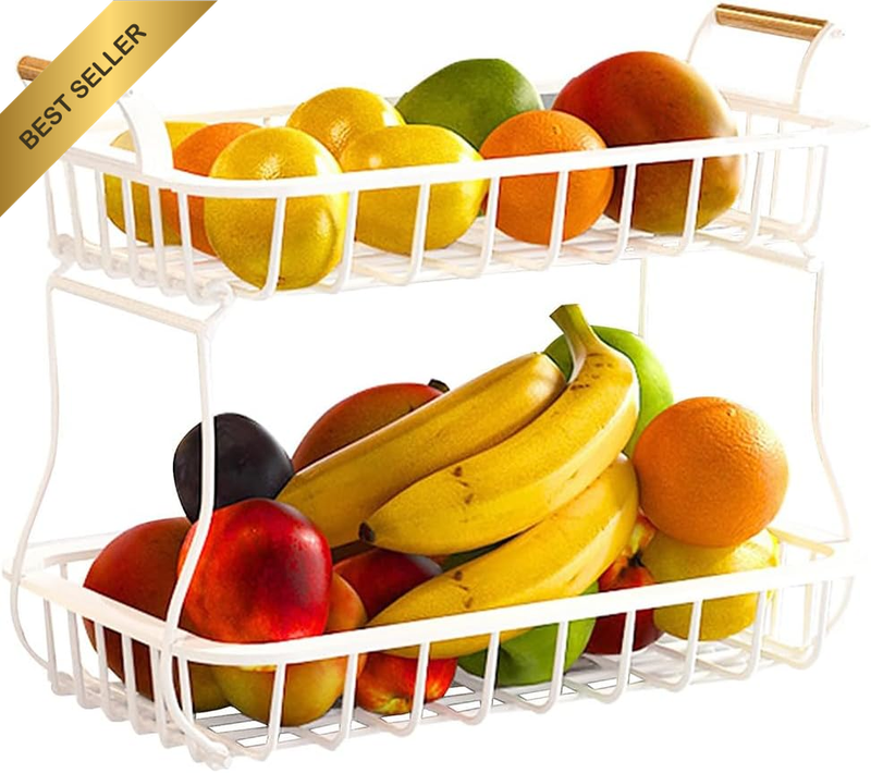 2 Tier Fruit Basket, Large Capacity Detachable Fruit Vegetables Bowl Basket, Kit
