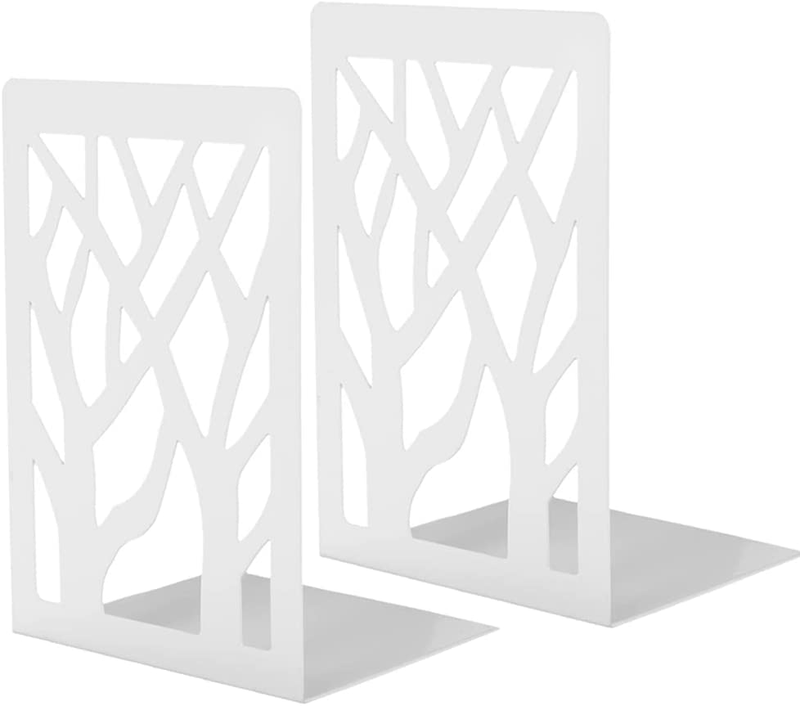 2 Pcs White Bookends, Metal Book Ends for Shelves, Book Shelf Holder, Book Holde