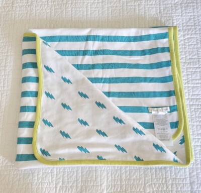 Pottery Barn Kids 100% Organic Cotton Reversible Baby Blanket Turquoise Green 
