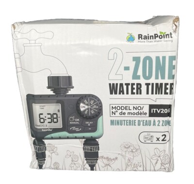 RainPoint 2 Zone Digital Water Timer Model: ITV205. Distressed Retail Box