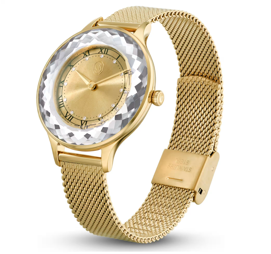 Pre-owned Swarovski - Octea Nova Watch - Swiss Made, Metal Bracelet, Gold Tone