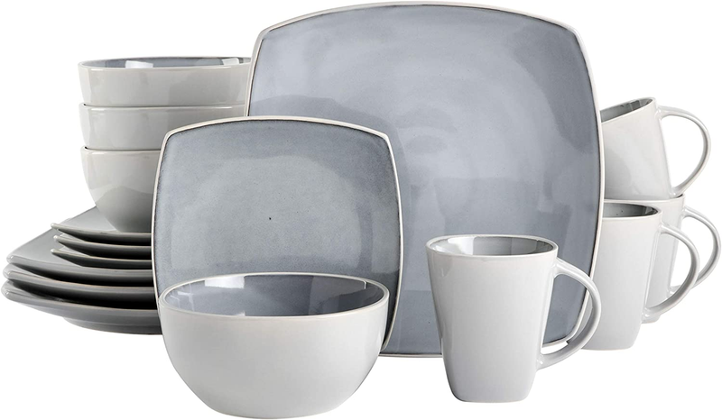 Gibson Soho Lounge Square Reactive Glaze Stoneware Dinnerware Set, Service for 4