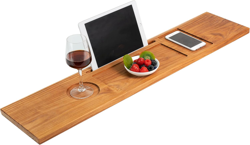 Teak Bathtub Tray Table, Wooden Bath Board for Tub with Wine and Ipad Holder