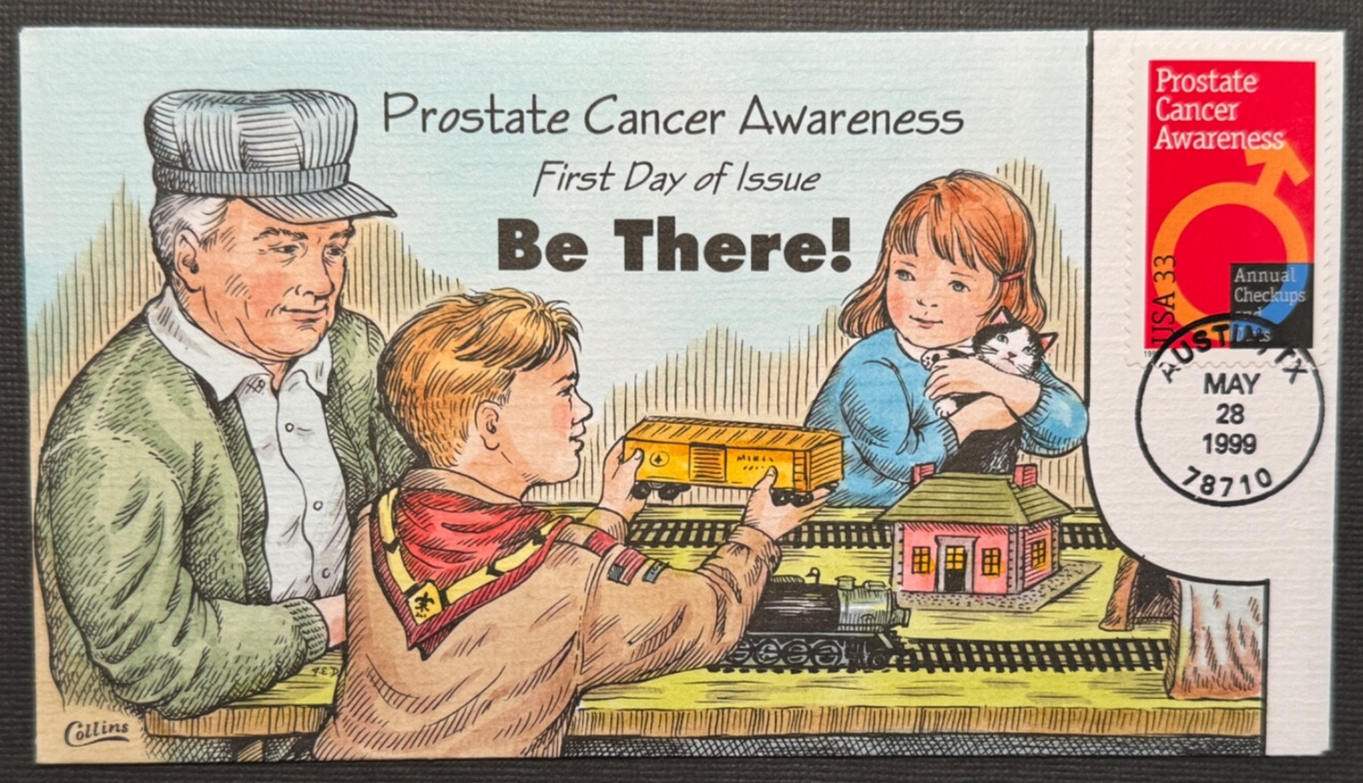 #3315 Prostate Cancer Awareness Collins Hand Painted  Single FDC PERFECT!!