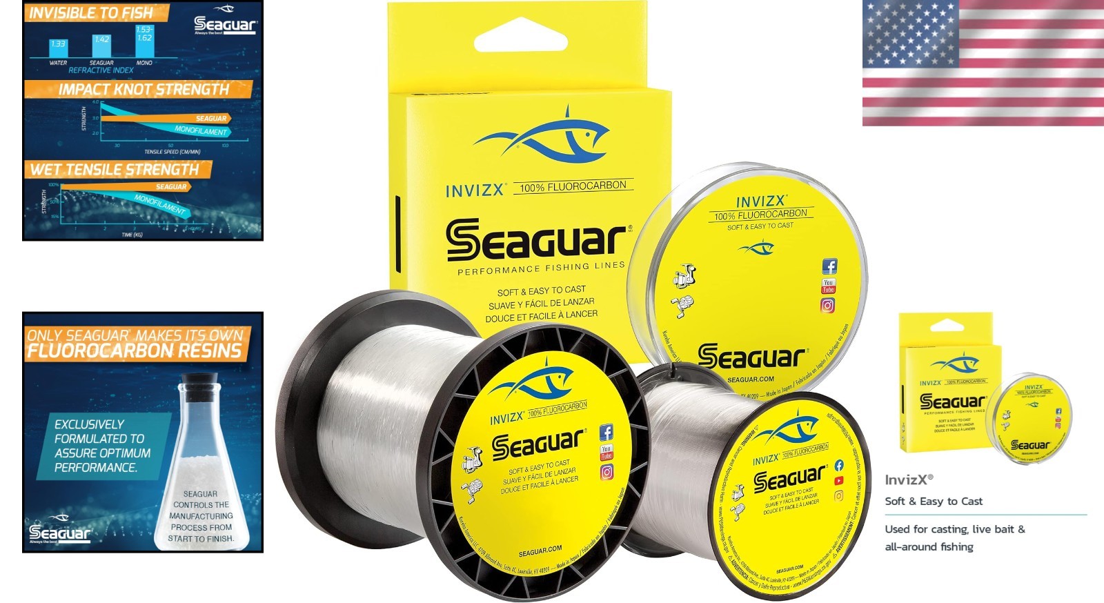 Soft & Sensitive InvizX Fluorocarbon Fishing Line - 10lbs, 1000yds for Precision