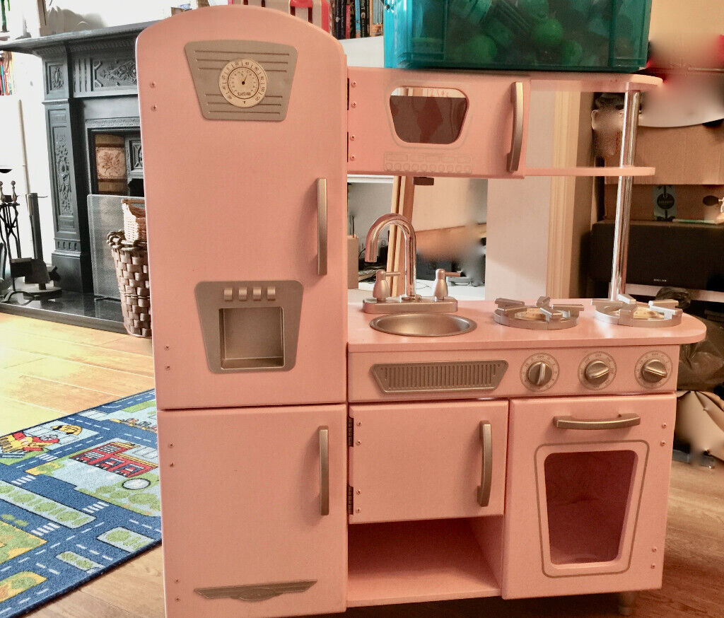 KIDKRAFT WOODEN VINTAGE PINK & SILVER PLAY KITCHEN | in Chiswick