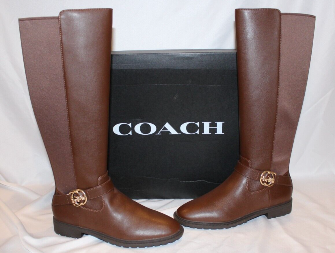 COACH FARRAH TALL LEATHER RIDING BOOTS WALNUT BROWN SZ 6 NIB
