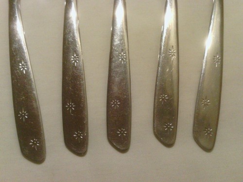 Vintage Superior Stainless Canada 5 Grapefruit Spoons, Celestial, Aurora