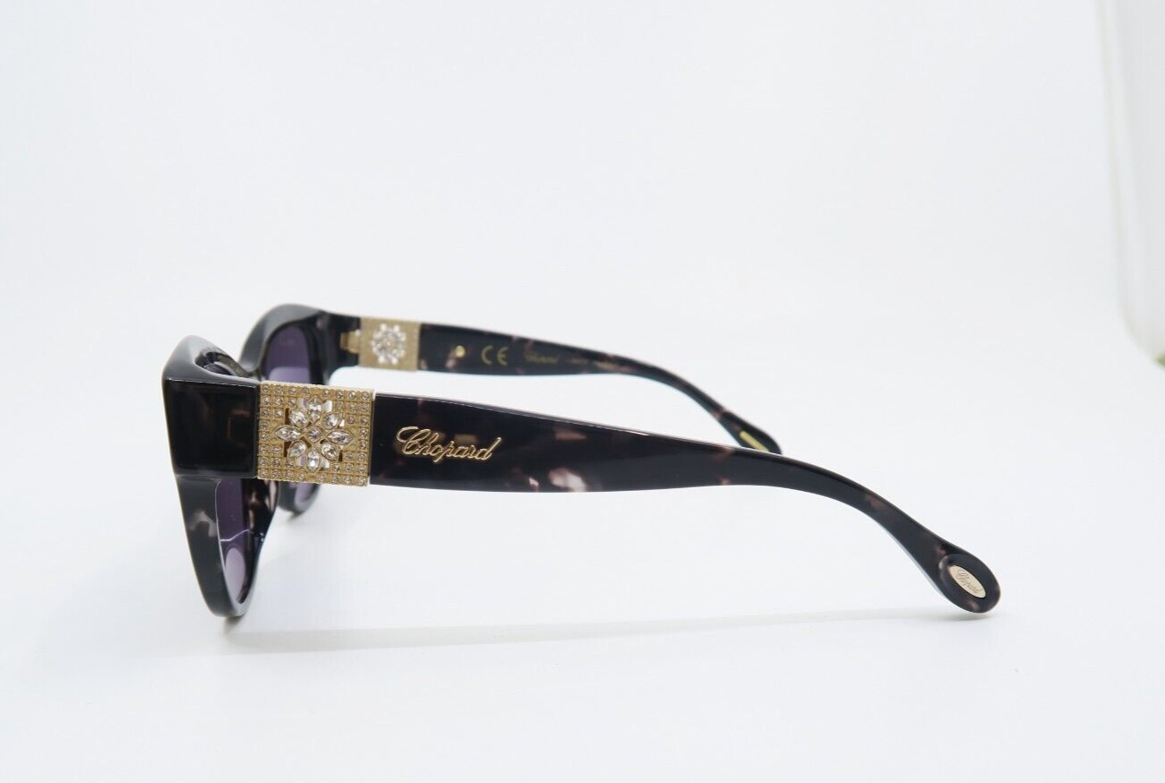 Pre-owned Chopard Sch287s 0721 55 Black On Grey Spotted, Clear Crystals, Sunglasses. In Grey.