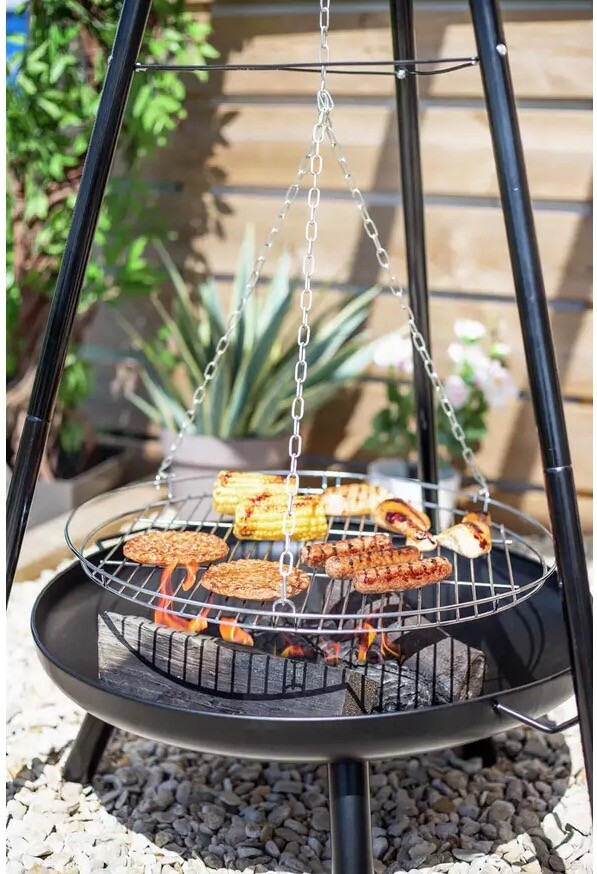 Brand New La Hacienda Fire Pit Tripod with BBQ Hanging ...