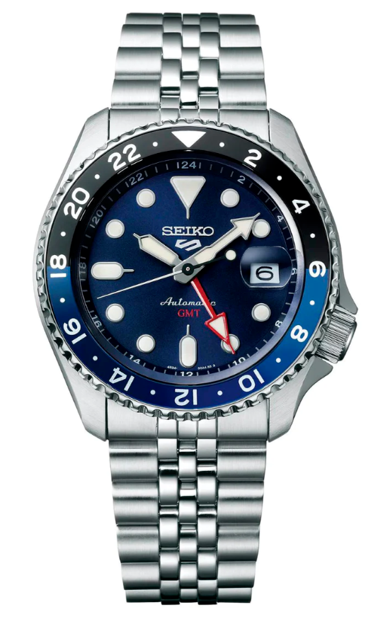 Pre-owned Seiko 5 Sports Gmt Series Automatic Blue Dial Stainless Steel Watch Ssk003