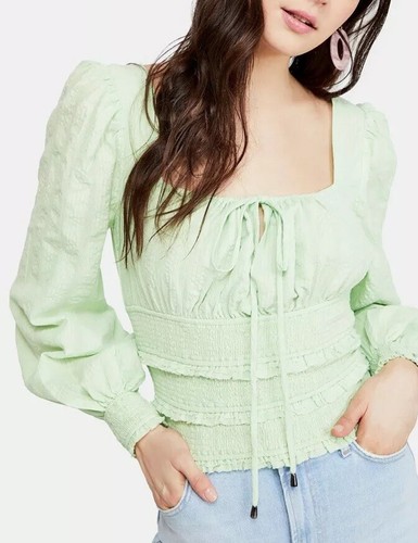 

Текстурный хлопковый топ Free People Lolita Блуза со сборками Mint Queen Green, Queen mint green