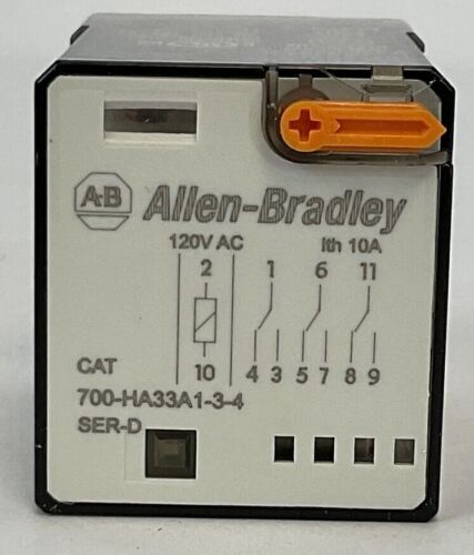 ALLEN BRADLEY 700-HA33A1-3-4 SER D RELAY 10A 3 C/O (3PDT) 120VAC 50/60HZ