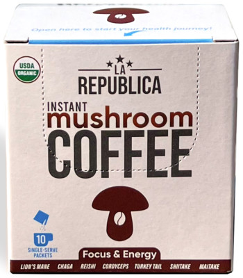 10-Pack Box La Republica Mushroom Coffee (Instant Full-Fruit Bodies Lion's Mane)