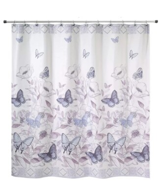 NEW Avanti Home Shower Curtain - In The Garden - Butterflies Beads Blue, Pastels