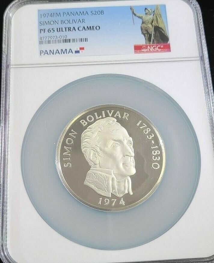 コレクション S.BOLIVAR Republic of Panama 20 BALBOAS 1974 Panama 20 Balboas Proof Silver coin, Simon Bolivar 1783