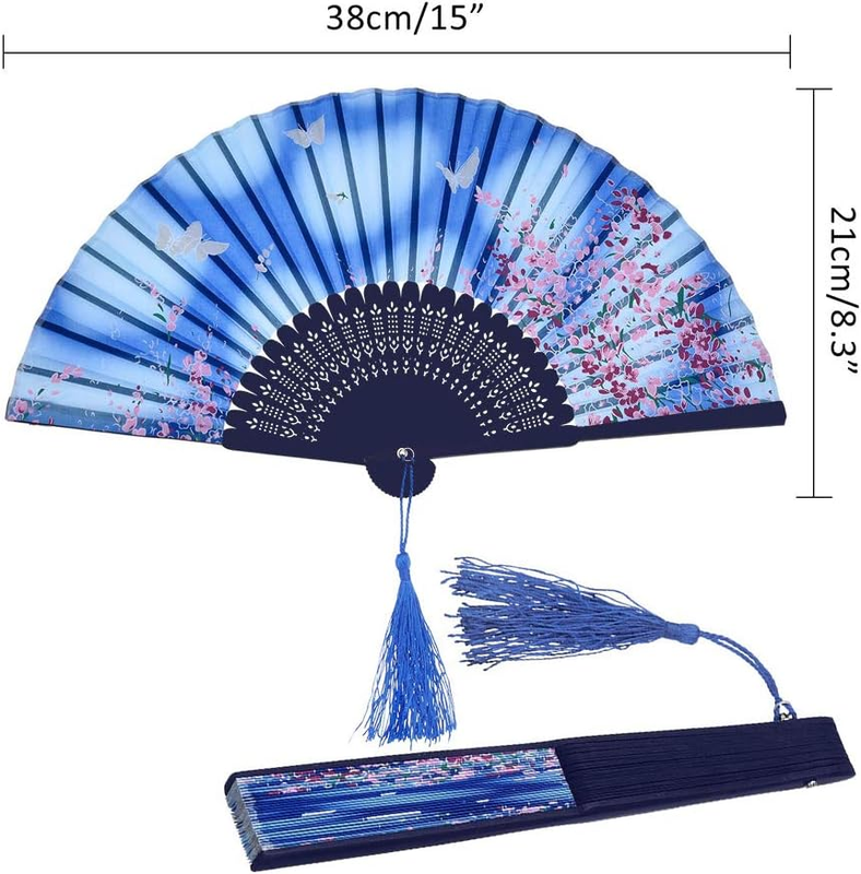 4 PCS Handheld Folding Fans Bamboo Silk Fabric Cloth Folding Fans Chinese Japane