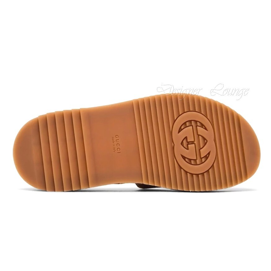 Pre-owned Gucci Angelina Gg Beige Monogram Platform Slide Sandals Size Eu 38 Us 8