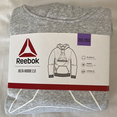 2XL Reebok Hoodie Sweatshirt New Delta 2.0 Pullover Grey