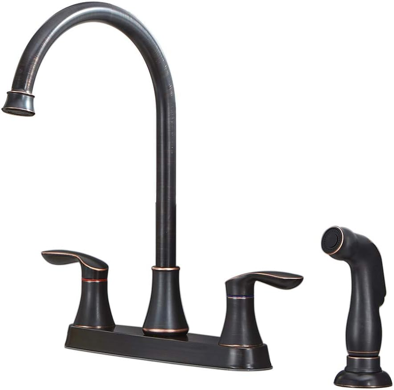 2 Handle Oil Rubbed Bronze Kitchen Faucet with Side Sprayer, 360 Swivel High Arc