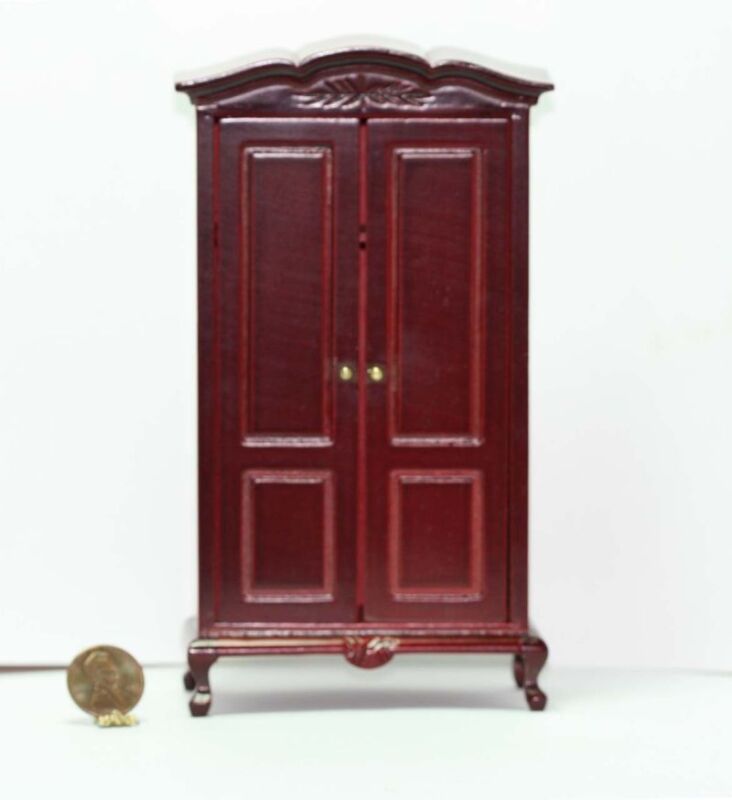 Dollhouse Miniature *SALE* Hand Carved Armoire in Mahogany Stained Wood