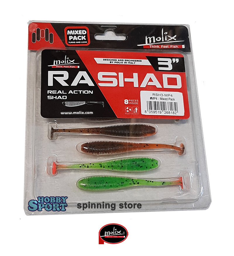 MOLIX RA SHAD 3,0'' COLOR  MP4 MIXED PACK SPINNING SPIGOLA BASS TROTA