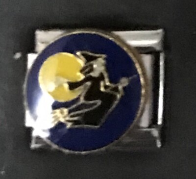 Witch On Broom Moon Halloween Italian Charm Enamel Link 9MM K23