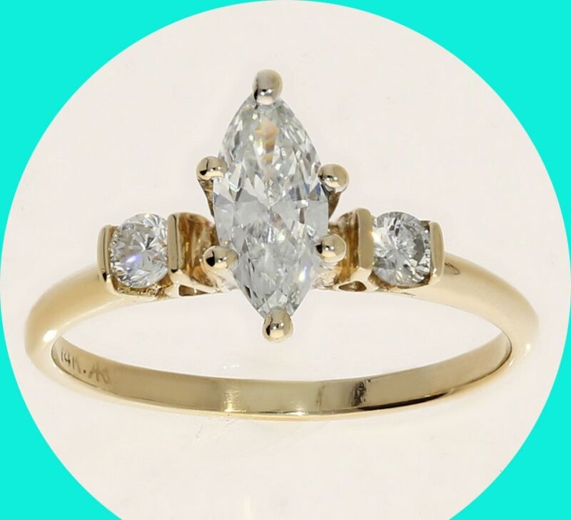 H Color Diamond Marquise Engagement Ring  .82ct  14k Yg  Size 7 1/4