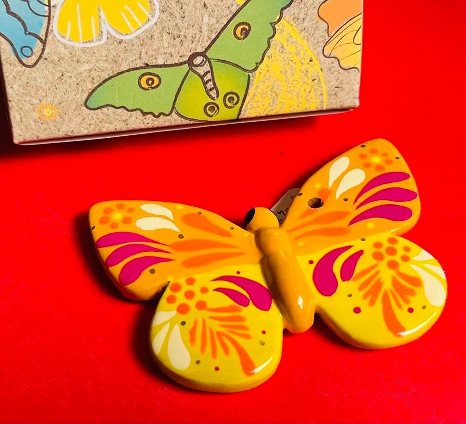 Hand Created Ceramic BUTTERFLY Christmas Ornament Fair Trade in Box