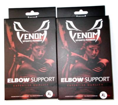 LOT 2 XL Venom Sports Fitness Elbow Brace Compression Sleeve Support ORANGE/BLK