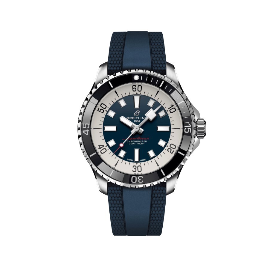 Pre-owned Breitling Superocean Automatic Blue Dial Rubber 44 Mm Men's Watch A17376211c1s1