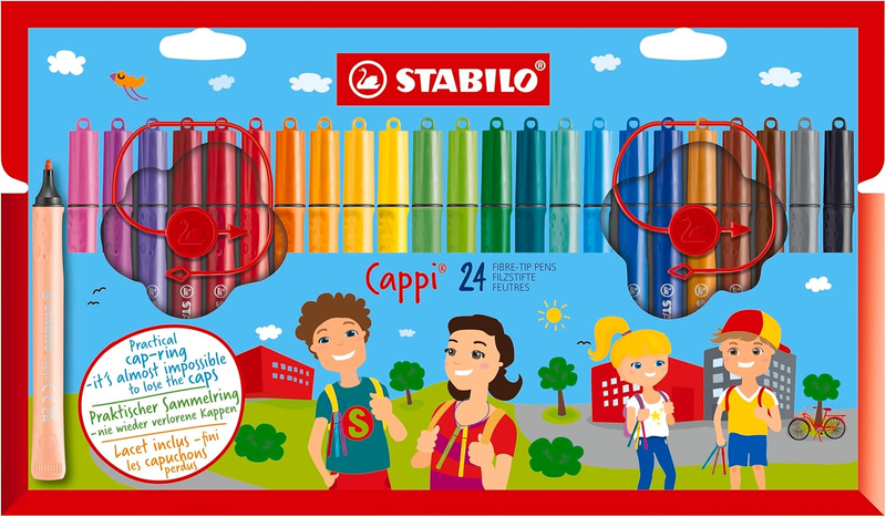 Cappi Felt Tip Pen - Wallet of 24 Assorted Colours + 2 Cap